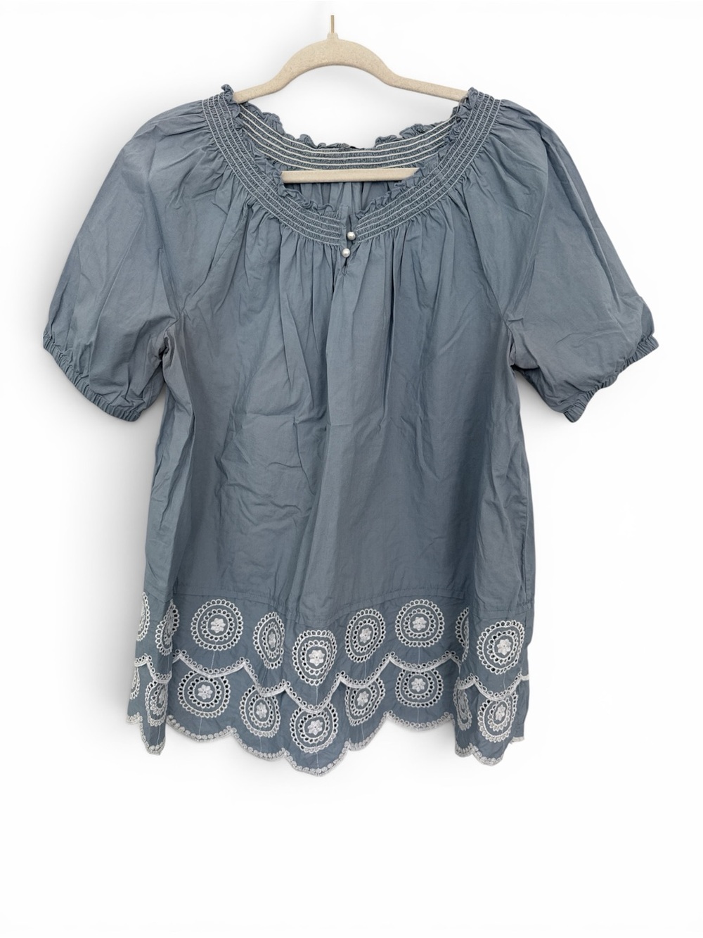 Women’s Light Blue Eyelet Hem Blouse – Size Large